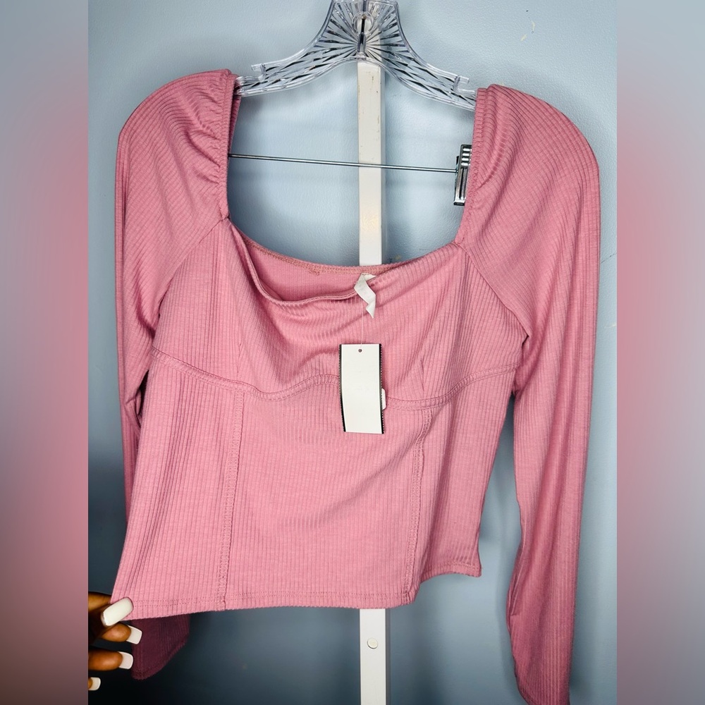Lush NWT long sleeve square neck pink size Large - Picture 1 of 4